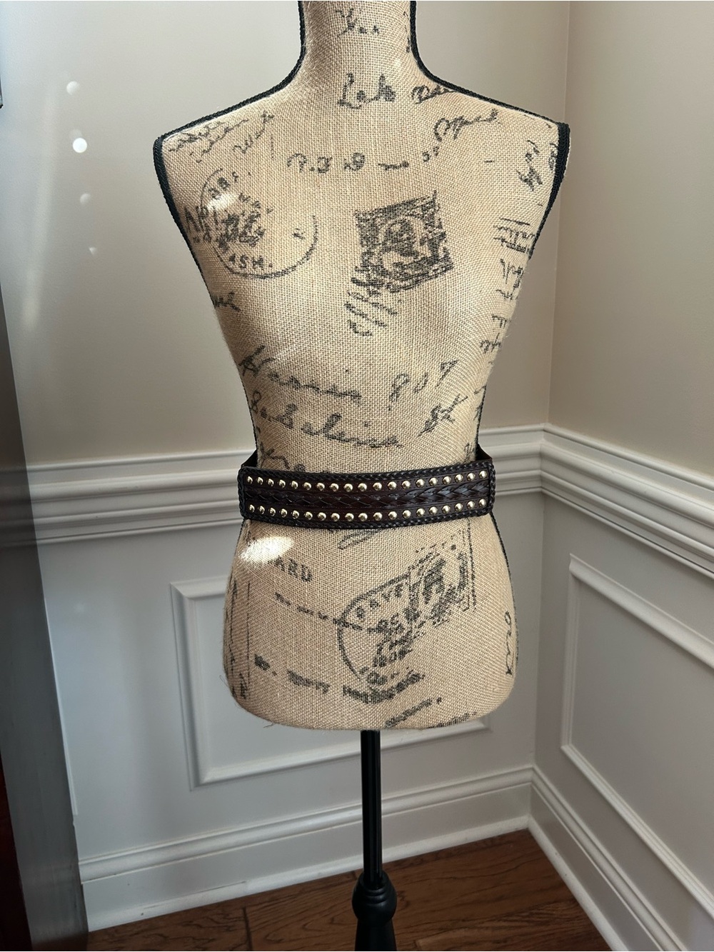 Express Dark Brown Studded Leather Waist Belt